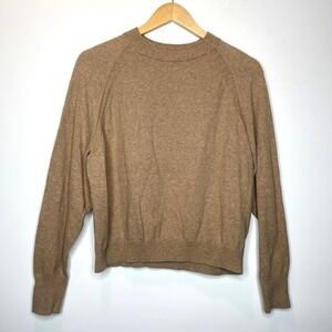 Neutral Quiet Luxury Womens Crew Neck Long Sleeve Raglan Sweater Camel Tan